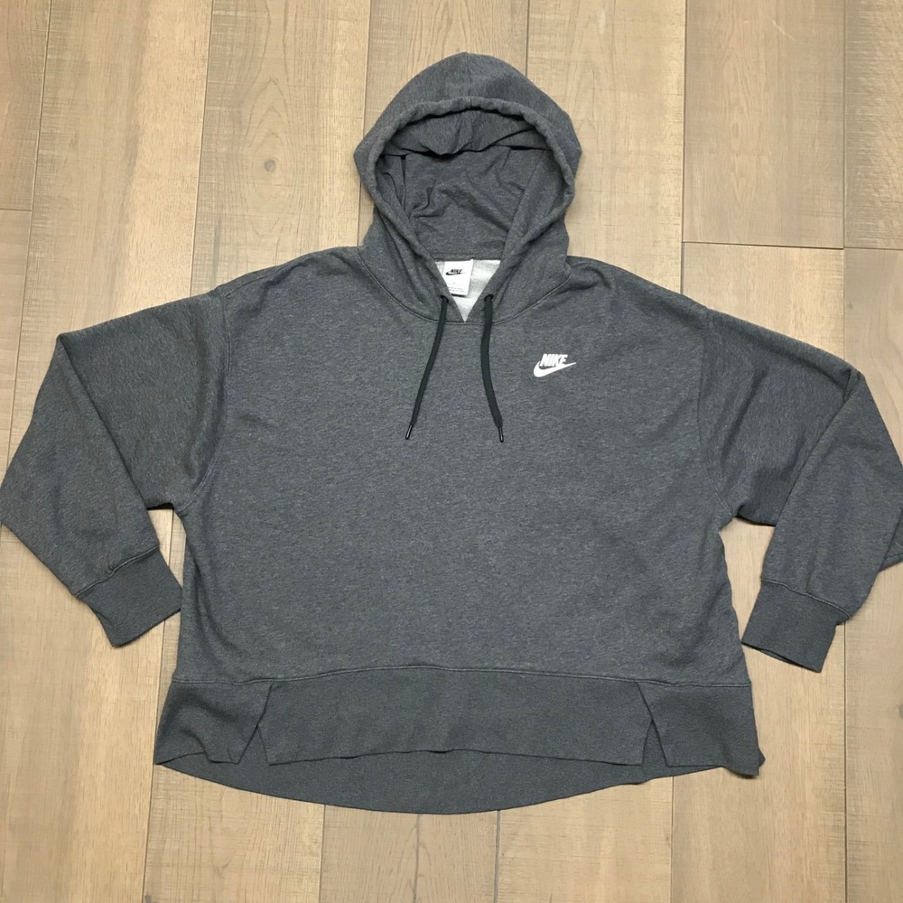Nike Hoodie Womens Plus Size 1X Gray Pullover Hooded Cotton Blend Gym Run Casual